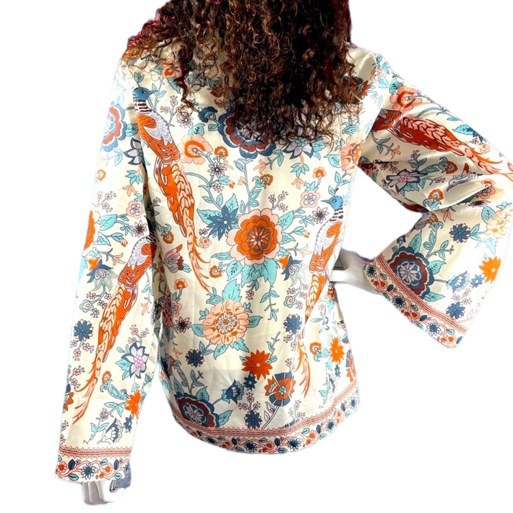 New Peacock Floral Print Long Sleeve Shirts - Picture 3 of 14